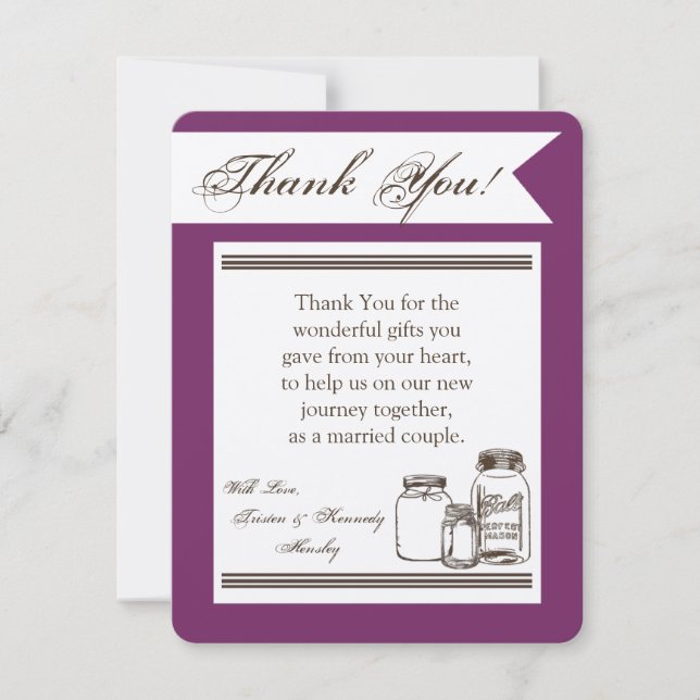 4x5 FLAT Thank You Card Mason Jar Country Rustic (Front)