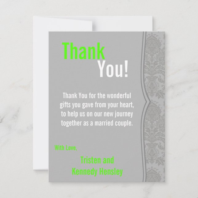 4x5 FLAT Thank You Card Modern Grey Damask Lace (Front)