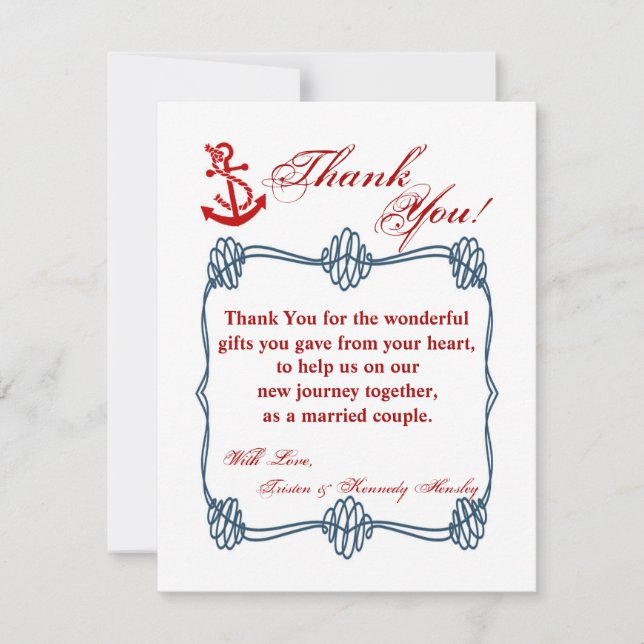 4x5 FLAT Thank You Card Navy Nautical Knot Anchor (Front)