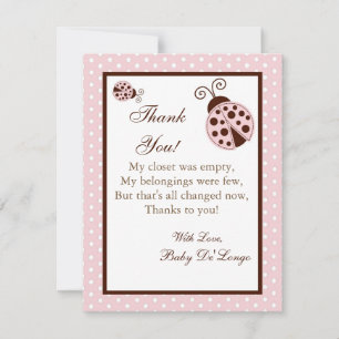4x5 FLAT Thank you Card Pink Ladybug