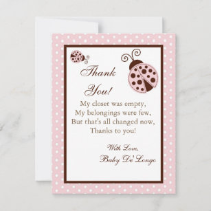 4x5 FLAT Thank you Card Pink Ladybug