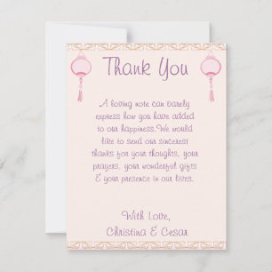 4x5 FLAT Thank You Card Purple Pink Lantern/Flower