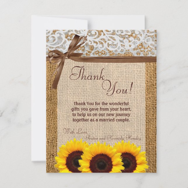 4x5 FLAT Thank You Card Sunflower Lace Burlap Coun (Front)