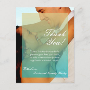 4x5 FLAT Thank You Card Sunset Fade Teal Blue Tan