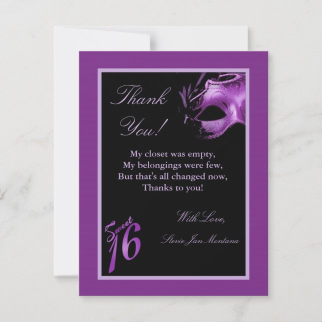 4x5 FLAT Thank you Card Sweet 16 Purple Lilac (Front)