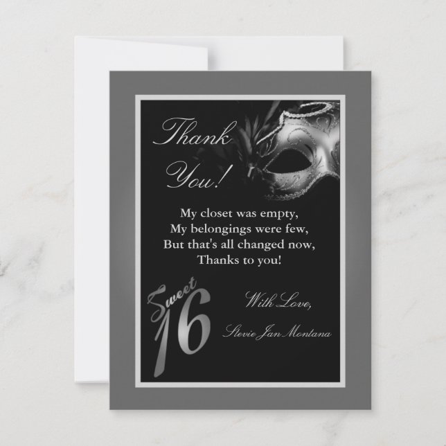 4x5 FLAT Thank you Card Sweet 16 Silver (Front)