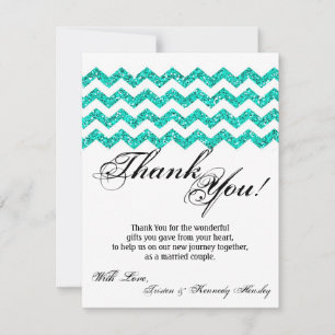 4x5 FLAT Thank You Card Teal Glitter Chevron Strip