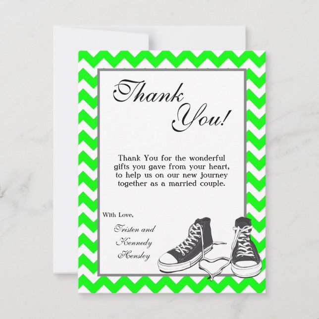 4x5 FLAT Thank You Card Teenage Sneakers Chevron (Front)