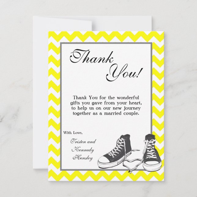 4x5 FLAT Thank You Card Teenage Sneakers Chevron (Front)