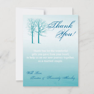 4x5 FLAT Thank You Card Two Winter Trees Snow Path