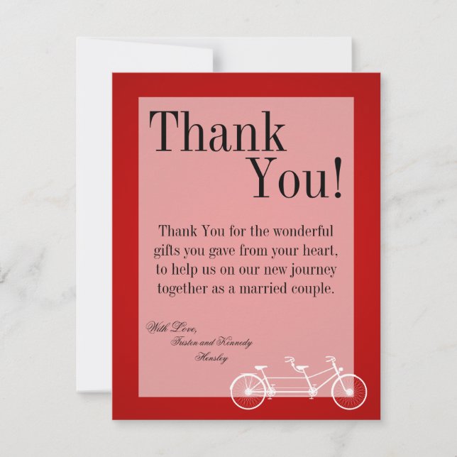 4x5 FLAT Thank You Card Whimsical Red Double Bike (Front)