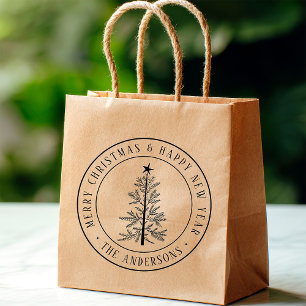 4X5 Merry Christmas & Happy New Year Round Rubber Stamp