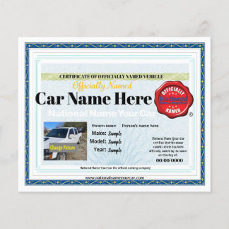4x5 National Name Your Car official certificate