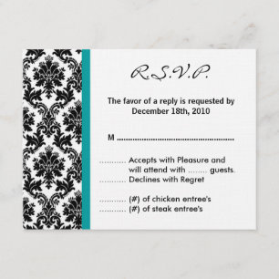 4x5 R.S.V.P. Reply Card - Black Damask Teal RSVP