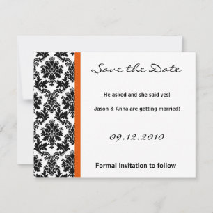 4x5 Save the Date Card - Black Damask & Orange