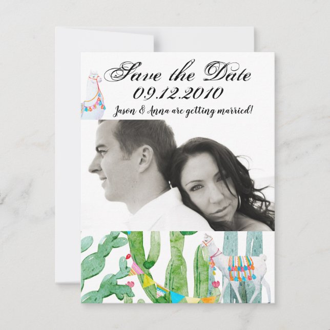 4x5 Save the Date Card Boho Llama Bohemian Cacti D (Front)