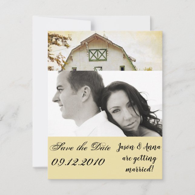 4x5 Save the Date Card Sunset Barn Country Rustic (Front)