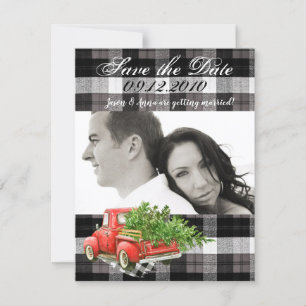 4x5 Save the Date Card XMAS Truck Baffalo Plaid Bl