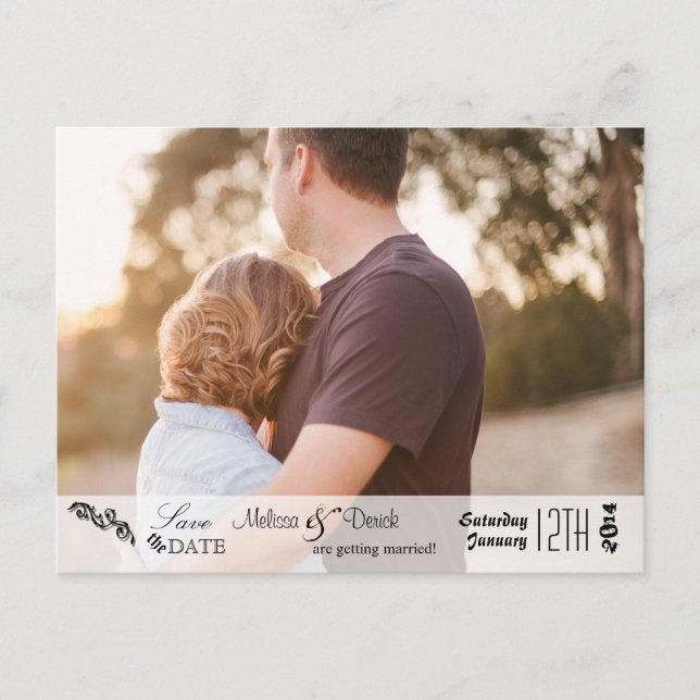 4x5 Typography Save the Date Photo Announcement Postcard (Front)