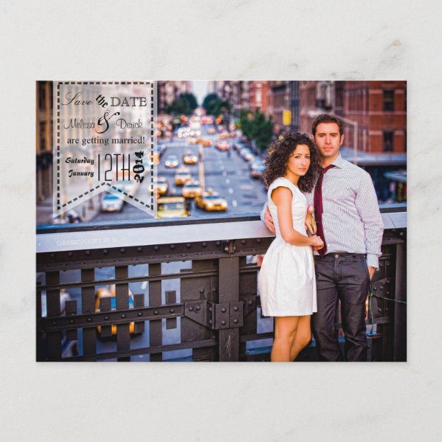 4x5 Typography Save the Date Photo Announcement Postcard (Front)