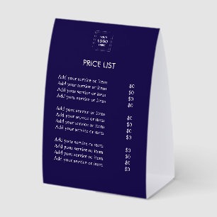 4x6 Price List Table Tent Paper Sign
