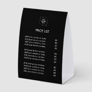 4x6 Price List Table Tent Paper Sign