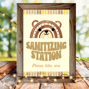 4x6 Sanitizer Station Boho Woodland Bear Birthday Poster