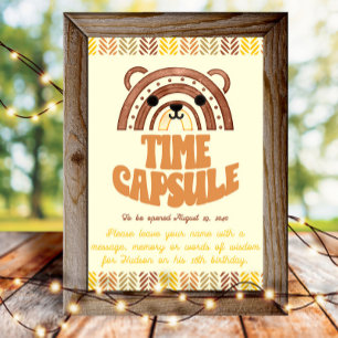 4x6 Time Capsule Boho Woodland Bear Birthday Poster