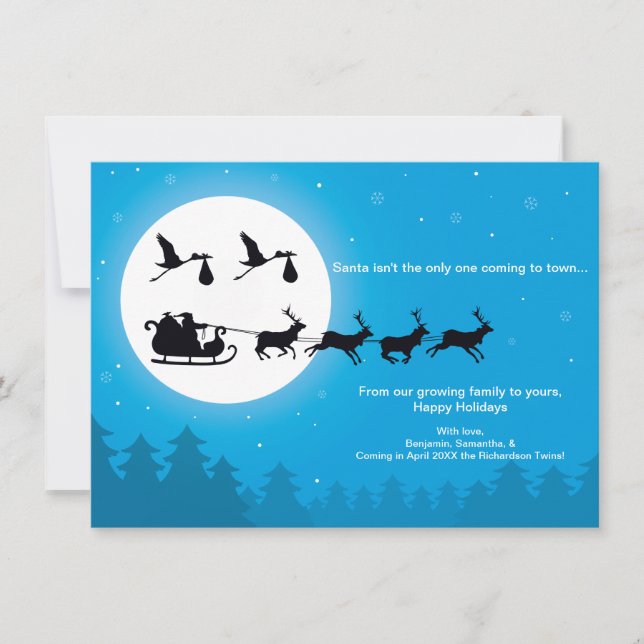 4x6 TWINS Christmas Pregnancy Announcement- Town Holiday Card (Front)