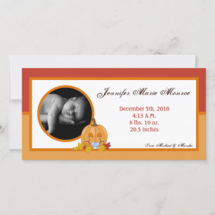 4x8 Autumn Fall Pumpkin Photo Birth Announcement