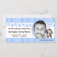 4x8 Blue Boy Pop Monkey Photo Birth Announcement