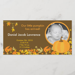 4x8 Fall Pumpkin Leaves PHOTO Birth Announcement