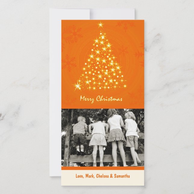 4x8 Orang Snowflake XMAS Tree PHOTO Christmas Card (Front)