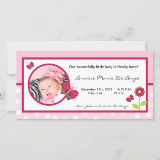 4x8 Photo Birth Announcement Berry Garden Lady Bug