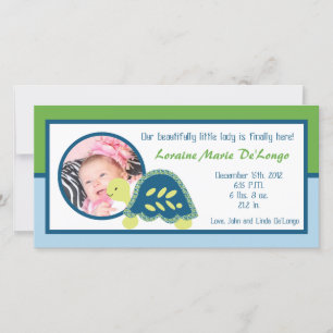 4x8 Photo Birth Announcement Blue Sea Turtles