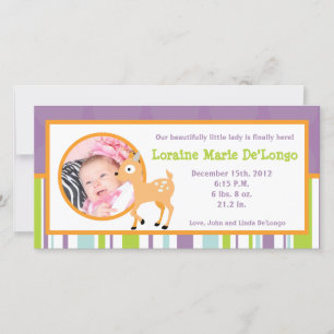 4x8 Photo Birth Announcement Furry Woodland Animal