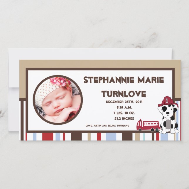 4x8 Photo Birth Announcement Nojo Fire Engine (Front)