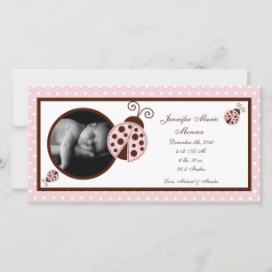 4x8 Pink Ladybug Photo Birth Announcement