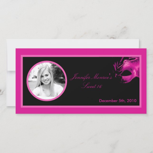 4x8 Sweet 16 Hot Pink Black Party Announcement (Front)