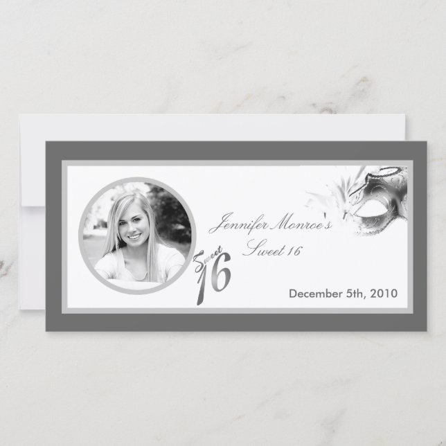 4x8 Sweet 16 Silver White Party Announcement (Front)