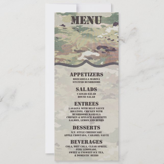 4x9.25 Menu Cards Army OCP Camo Uniform Camoflauge (Front)