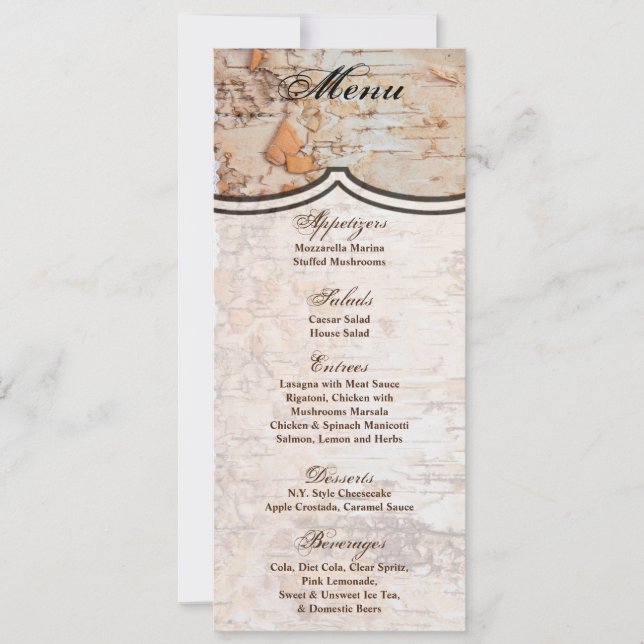 4x9.25 Menu Cards country barn wood lace trim Edge (Front)