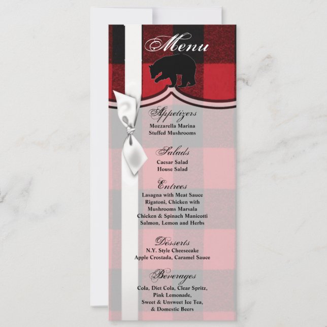 4x9.25 Menu Cards Red Buffalo Plaid Bear Black (Front)
