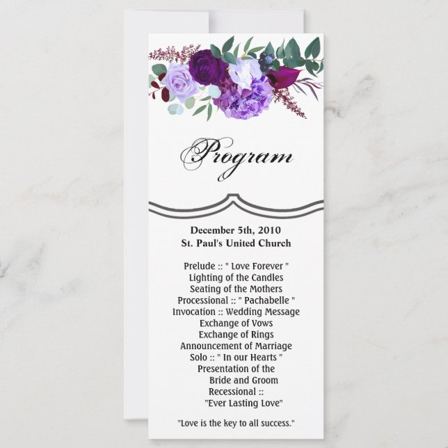 4x9.25 Program Cards Lavender Hibiscus on White (Front)