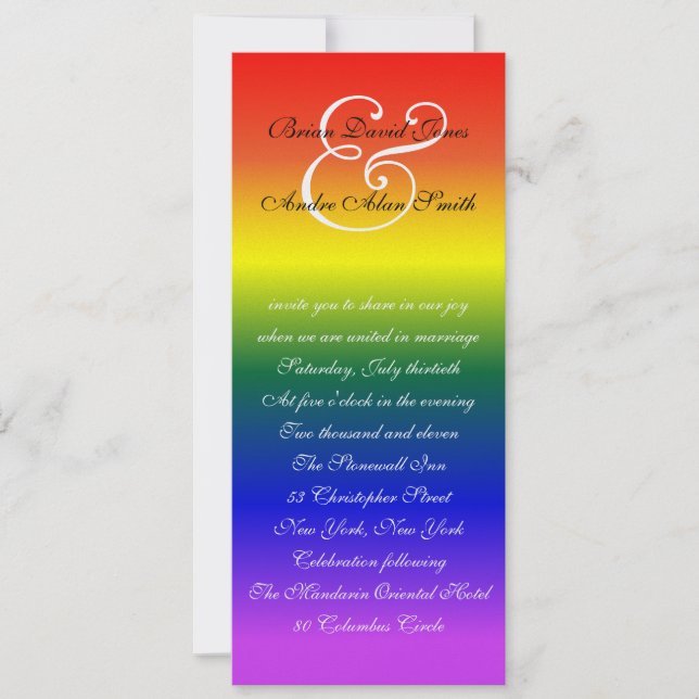 4x9 Gay Wedding Rainbow LGBT Pride Metallic Paper Invitation (Front)