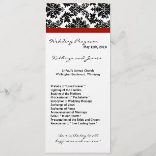 4x9 Wedding Program - Black Damask Red Crimson