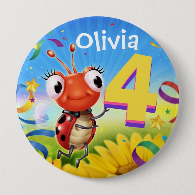 4yrs Custom birthday badge Little Ladybug range (Front)