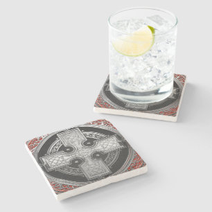 [500] Ancient Celtic Sacred Silver Knot Cross Stone Coaster