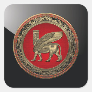 [500] Assyrian Winged Bull - Gold Lamassu Square Sticker