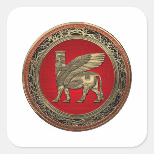[500] Assyrian Winged Bull - Gold Lamassu Square Sticker